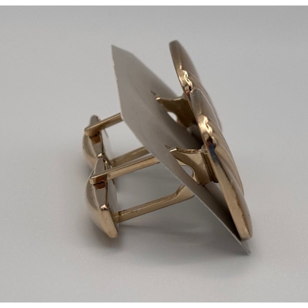 Vintage Gold-Tone Square Cufflinks With Diagonal Stripe Design - Picture 4 of 4